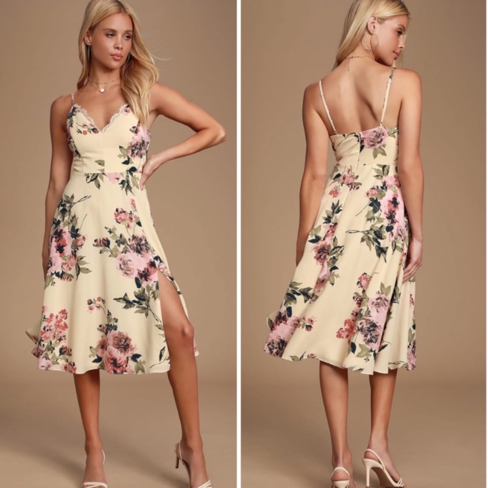 NWT Lulu's Emilee Cream Floral Print Midi Dress